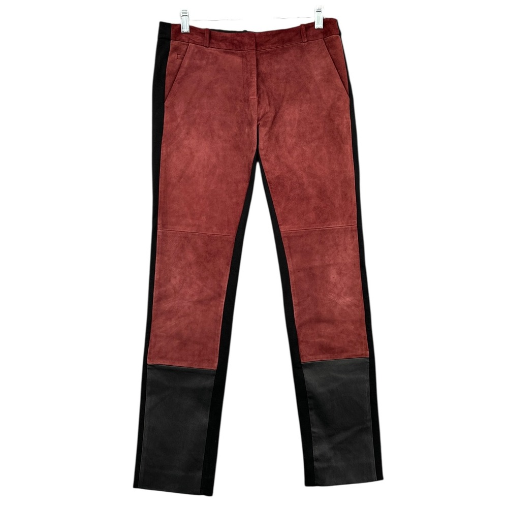 Diane von Furstenberg Suede Leather Trousers Womens 6 Burgundy Black